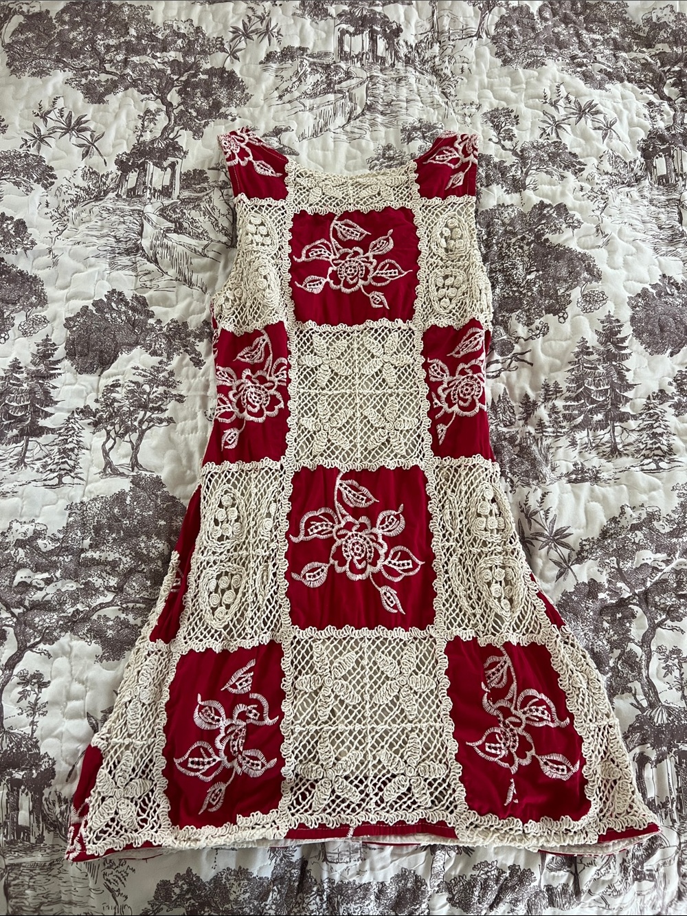 Red Crochet Patchwork Dress